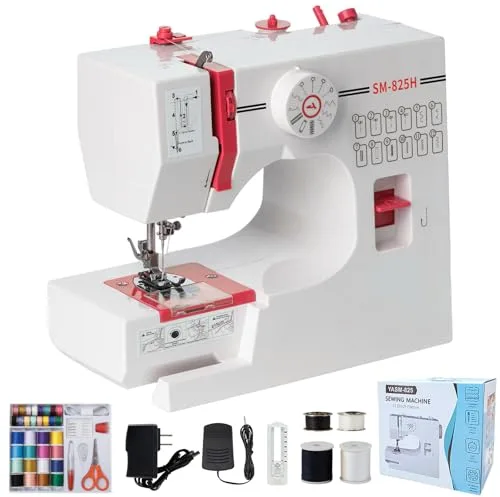 Máquina de Coser Portátil, 12 Puntadas Máquina Coser Pequeña para Principiantes y Niños, Fácil Uso con Luz LED, Mini Costura Electrica para Jeans, Sewing Machine con Pedal y Hilo Kit Rosso