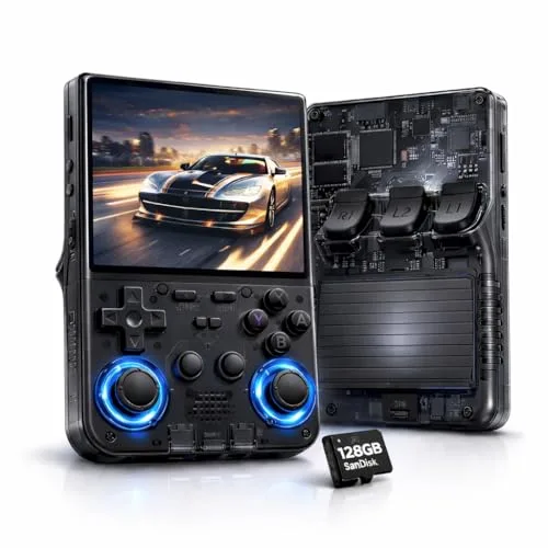 Genérico Consola Retro Portátil Versión Ultra con Pantalla Grande 1:1 de 4″ 128GB y Wi-Fi Jugar Online - 21.000 Juegos y 25 Emuladores - Mandos retroiluminados – Negra