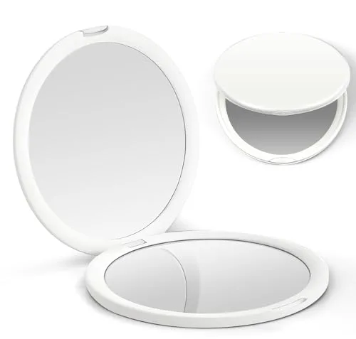 OSDUE Espejo de Bolsillo, 10X Espejo Compacto de Doble Cara con Aumento, Plegable y PortáTil Espejo de Viaje para Bolso,Billetera,Viaje, PequeñO Espejo de Maquillaje, Regalo para NiñAs Blanco 10cm