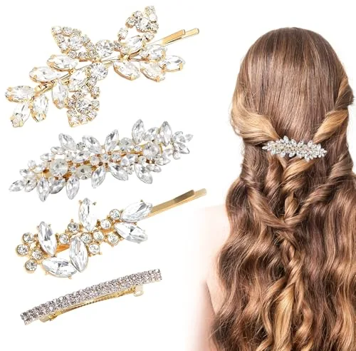 4 accesorios para el cabello con diamantes de imitación dorados, pinzas brillantes para novia, accesorios para el cabello de boda para mujer, horquillas de cristal para bodas, Clips de pelo de strass