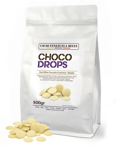 Cacao V Delta Chocolate Blanco Profesional 500g Obleas Horneable y Estable al Calor. Textura y Fluidez Densa Ajustable con Manteca de Cacao - Mayor Control y Acabados Limpios en Ganaches y Rellenos