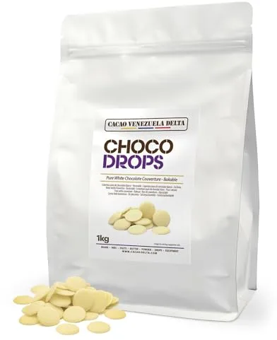 Cacao V Delta Chocolate Blanco Profesional 1kg Obleas Horneable y Estable al Calor. Textura y Fluidez Densa Ajustable con Manteca de Cacao - Mayor Control y Acabados Limpios en Ganaches y Rellenos