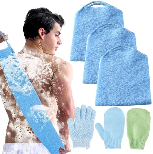 Juego de guantes exfoliantes para el cuerpo, 3 unidades de exfoliante y tres piezas de guantes exfoliantes, guantes de ducha, guantes exfoliantes, para limpiar la espalda, eliminar la piel muerta