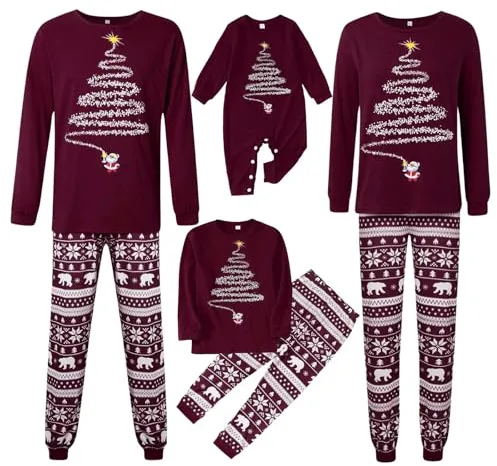 Pijama Navidad Familia Pijamas Navidad Familia Conjunto de Pijamas de Navideño a Juego para la Familiar Manga Largos Camiseta y Pantalón de Mujer, Hombres, Niños y Bebés