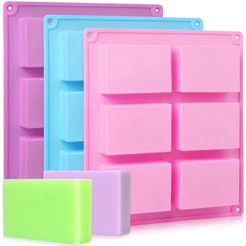 Surflyee 3 Piezas Moldes para Jabones Artesanales, Molde de Silicona para Jabón, Moldes de Siliconas para Jabones, Molde de Silicona DIY para Galletas, Chocolate, Incluye 50 Bolsas de Embalaje