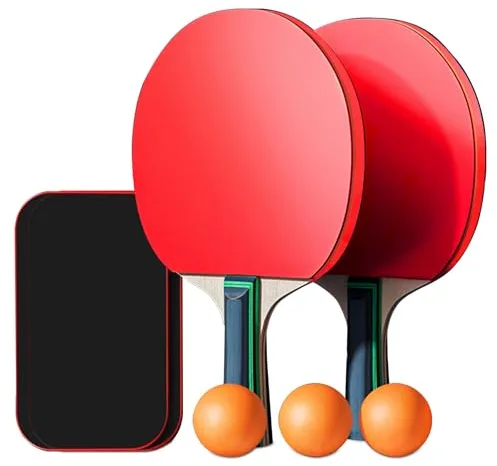 Juego de Raquetas de Tenis de Mesa, Set Portátil de Tenis de Mesa, 2 Bates de + 3 Bolas de + Caja de Almacenamiento, Mesa de Ping Pong Exterior, Interior