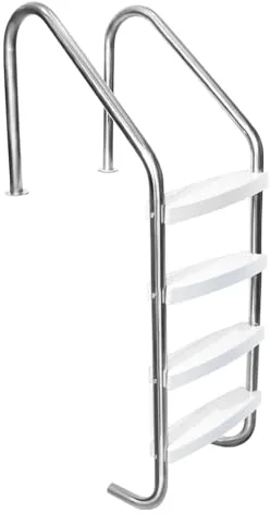 Escalera Piscina Antideslizante de Acero Inoxidable | 4 Peldaños | Resistente, Carga 150kg | Ideal para Piscina, SPA y Espacios Acuáticos (Plateado)