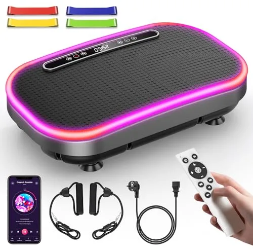 Plataforma Vibratoria, Plataforma Vibración Muscular, 9 Modos Ajustables, 1-120 Niveles De Intensidad, Altavoz Bluetooth Integrado, Control Remoto, Pantalla LED, Capacidad de 150 KG (Plata)