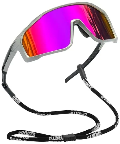 Joopin Gafas Ciclismo Hombre Polarizadas Envolventes Gafas de Sol Deportivas Mujer Protección UV400 Montura TR90 Ligera para Running Bicicleta Montaña Espejo Morado