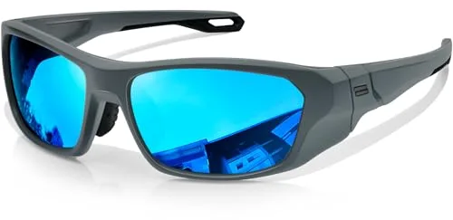 KANASTAL Gafas de Sol Polarizadas Hombre Deportivas Azul Espejo Mujer Deporte Curvas Retro Ciclismo Running Blue Sunglasses UV400 - Montura Gris Lentes Azul