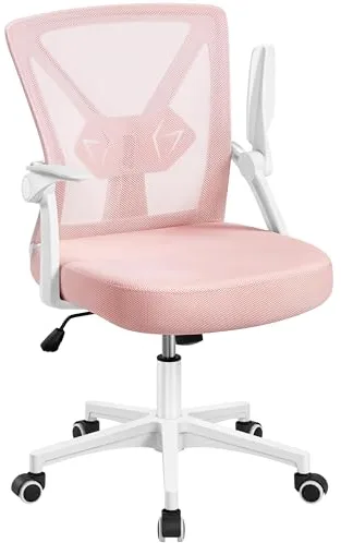 Yaheetech Silla de Oficina de Trabajo con Reposabrazo Ajustable Ergonomica Altura Ajustable Malla MAX Carga 136 KG Rosa