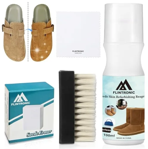 flintronic Kit de Limpieza Zapatillas, Juego de 4 piezas - Suede Eraser, Cepillo, Toalla, Spray Renovador, para Botas, Chaquetas, lona cuero y gamuza