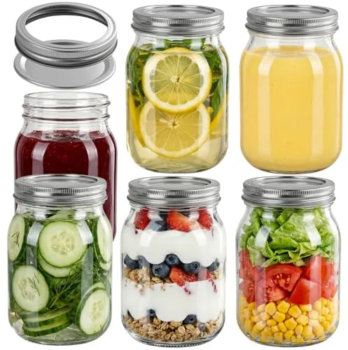Otauoaea Pack de 6 Mason Jar 500ml Tarros de Cristal con Tapa Hermética - Tarros Mason, Botes de Cristal Frascos de Vidrio con Tapa para Avena Nocturna, Mermelada, Conservas, Miel, Salsas