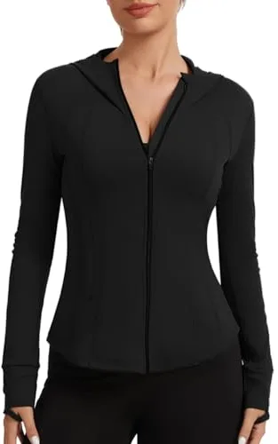 AMZSPORT Chaqueta Deportiva Mujer Sudaderas Running con Capucha, Negro L