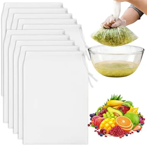10 Piezas Bolsas Reutilizables Malla Fina Nailon,20 × 30 Cm Gasa Ultrafina Lavable Paño Filtrante, Vegetal,Cheese Cloth,Colador De Tela,Paños De Filtro, Tamizar Zumo,Té, Leche De Nueces,Tofu