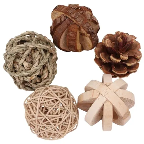 Veemoon Juguetes De Madera para Hámster y Pequeños Roedores para Morder, Set De 5 Piezas, Material Seguro De Madera Maciza De Manzano, Adecuado para Entretenimiento y Ejercicio De Mascotas Pequeñas