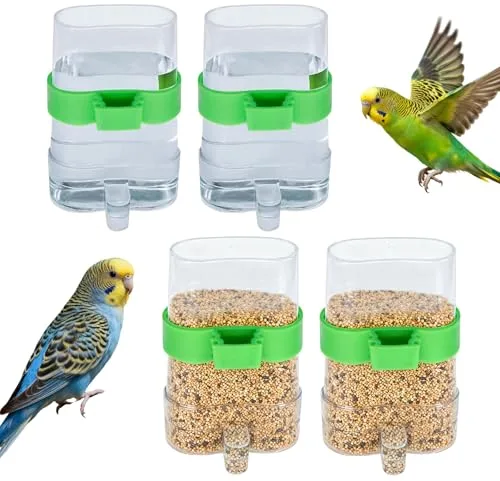 Tbintul 4 Piezas Comedero Automático para Pájaros,Transparente Comedero Pajaros Jaula,Juego de Bebedero para Pájaros para Periquitos Palomas Loros