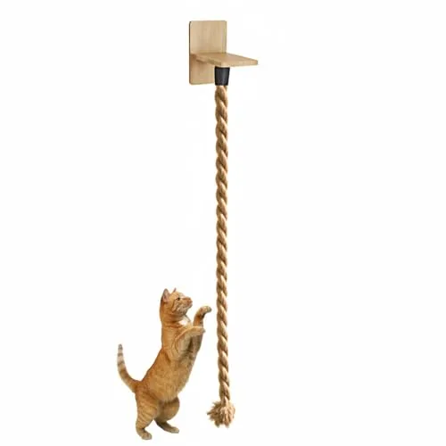 Cuerda de Escalada para Gatos, Cuerda de Yute de 1,3/1,5 m con estantes, estantes de Salto montados en la Pared con Tornillos de fijación para Que los Gatos jueguen en Interiores y Exteriores