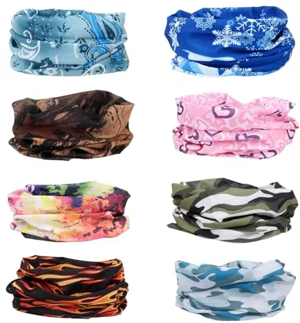 MOSTFUN 8 Piezas Pañuelos Multifuncionales, Bandanas Elásticas para Mujer y Hombre, Bufanda sin Costuras Estampadas, Protección UV para Yoga, Senderismo, Equitación y Motociclismo
