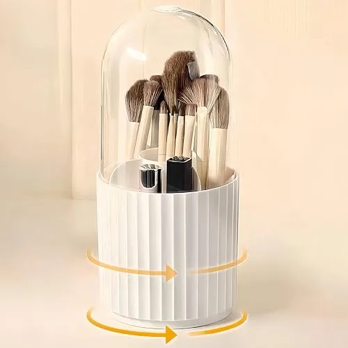 trabag Organizador de maquillaje giratorio 360°, soporte para pinceles con una tapa, organizador de cosméticos para decoración de habitaciones, dormitorio, baño (blanco)