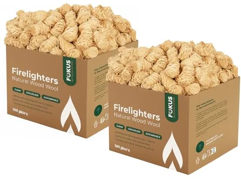 Encendedores Naturales – 200 Pastillas para Encender Fuego con Virutas de Lana y Cera – Encendido Seguro, Limpio y Sin Olor – para Barbacoa, Estufas de Leña y Chimeneas