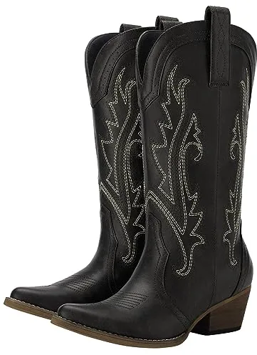 YOLIS Botas Cowboy de Mujer, Botas Vaqueras de Western Puntiagudo Bordado Atuendos para conciertos country baile bodas viajes y uso diario