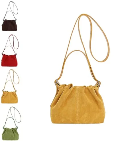 ROFIHOKS Bolso tote vintage de ante para mujer, bolso tipo saco con cordón ajustable, bandolera, bolso de hombro, bolso de uso diario (Yellow,One size)