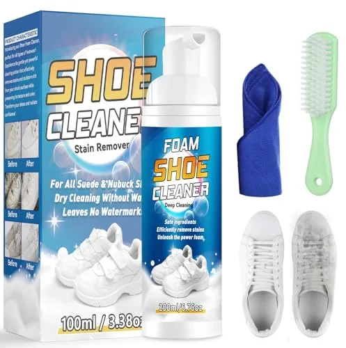 Wansiven Kit de limpieza de zapatillas, Limpiador Zapatillas de 200 ml, potente limpiador zapatillas blancas quitamanchas con cepillo y paño para zapatos, zapatillas, cuero, nobuk, gamuza y lona