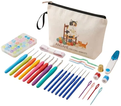 ANGAHE creating moments | Kit Crochet Completo – Ganchillos Crochet y 17 Agujas de Crochet | Set completo para Principiantes y Expertos con Accesorios | Crochet Kit Ideal para Manualidades.