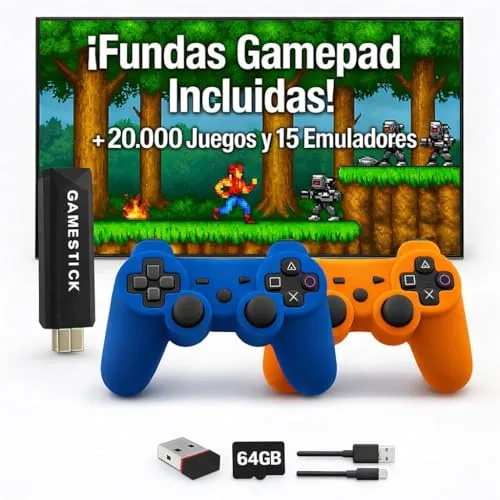 Genérico Consola Retro HDMI incluye 2 Fundas Gamepad Color - Videoconsola con Miles de Juegos Clásicos y 2 Mandos Negros Arcade Pincho Stick para TV Tele