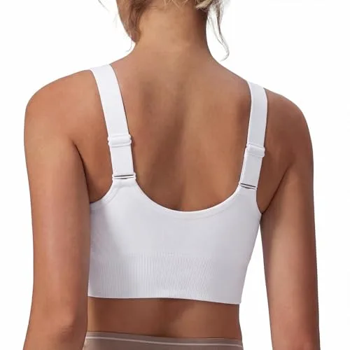 Leversic Sujetador Deportivo Mujer Alta Impacto Sin Aros con Tirantes Ajustables y Almohadillas Extraíbles Top Deportivo para Correr Gimnasio y Entrenamiento(Blanco,XL)