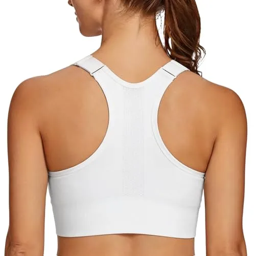 Leversic Sujetador Deportivo Mujer Alta Sujeción sin Aros con Espalda Racerback y Tirantes Ajustables | Top Deportivo con Almohadillas Extraíbles(Blanco,XL)