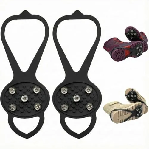 CICISTORY Crampones Ligeros Antideslizantes para Hielo y Nieve, Crampones Nieve Hielo, con 5 Puntas de Acero Inoxidable, Ideales para Senderismo, Trekking, Trail Running y Pesca en Invierno（M）