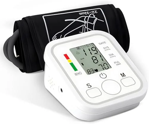 Tensiómetro de Brazo, automático Digital Monitor de presiónarterial para uso doméstico con ajuste del manguito 22-32cm, Detector electrónico defrecuencia cardiaca para Adultos Mayores y Familias