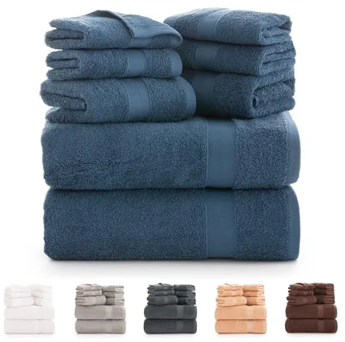 Todocama - Juego de 8 Toallas de Baño 100% Algodón (550 gsm) Extra Suaves, Alta Absorción y Secado Rápido, 2 Toallas de Baño, 2 de Mano y 4 de Cara (Azul Marino)