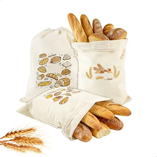 mimzemamz Paneras de Mesa Lino sin Blanquear 30 X 40 cm,Bolsa Pan Tela con Delicados Motivos,Reutilizable Bread Box con Cordón para Pan,Fruta,Tentempiés,Baguette y Verduras