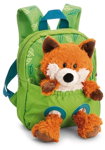 NICI 62692 - Mochila con Peluche, 21 x 26 cm, Zorro de 25 cm, Verde, Peluche Desmontable, Suave y Esponjoso,Mochila Infantil para guardería para niños y niñas de 2 a 5 años