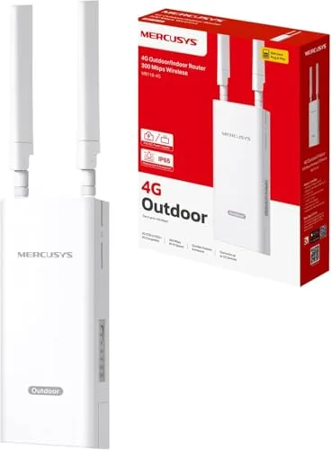 Mercusys MB118-4G Router 4G LTE Exterior/Interior, WiFi N 300 Mbps, hasta 150 Mbps con Tarjeta SIM, Resistente al Agua IP65, PoE, Ideal jardín, terraza o Zonas Rurales
