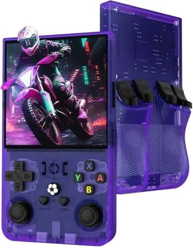 R36MAX Consola de juegos retro, pantalla IPS de 4,0 ", memoria de 128 GB, 22.000 juegos preinstalados, batería de 4000 mAh, portátil, para niños, color morado