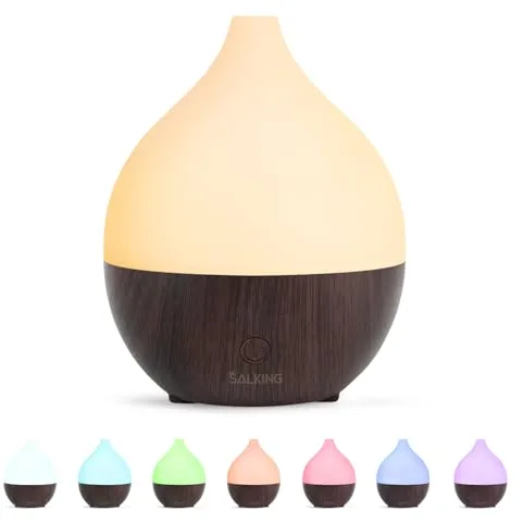 SALKING Difusor Aceites Esenciales 100ml, Humidificador Aceites Esenciales Ultrasónico sin BPA, Difusor de Aromas 8 LED, Apagado Automático, para Hogar y Oficina, Efecto Madera Negra