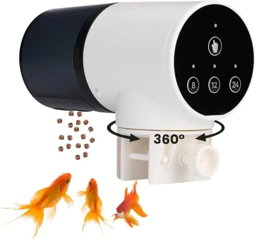 NK Dispensador Automático de Comida para Peces – 200 ml, Pantalla LCD, Programable en Modo Manual/8H/12H/24H, Soporte Giratorio 360°, Control por Botón y Sistema de Fijación Estable