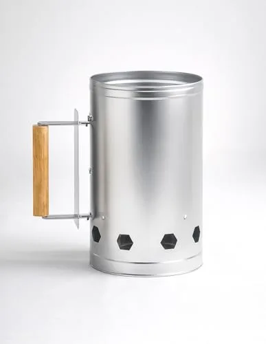 Arrancador de Carbón para Barbacoa | Encendedor Metálico con Mango de Madera | Gran Capacidad y Ventilación Rápida