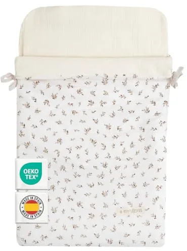 MIMUSELINA Saco Silla Paseo Universal Cuatro Estaciones | Saco Capazo Bebe Convertible Invierno y Verano con Relleno Removible | 100% Algodón | Ideal para Capazo y Cuna | Fabricado en España | Ecru