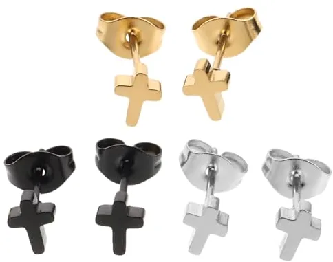 NOLITOY 3 Pares de Pendientes para Cartílago Estilo Hip Hop Cruz Mini Pendientes Pequeños Hipoalergénicos para Mujer y Hombre Joyería Ligera y Resistente para Uso Diario