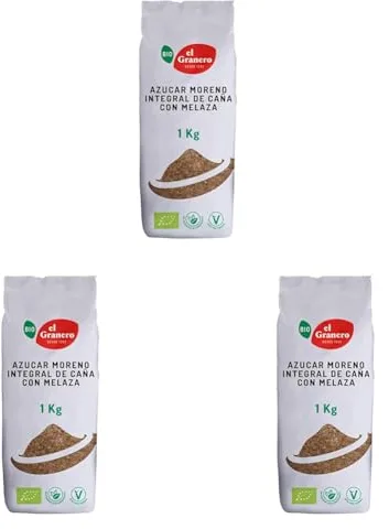 El Granero Integral - Azúcar Moreno Integral Bio - 1kg - Elaborado con Melaza de Caña - Rico en Vitaminas y Minerales - Ideal para Bebidas y Repostería - Apto para Veganos (Paquete de 3)