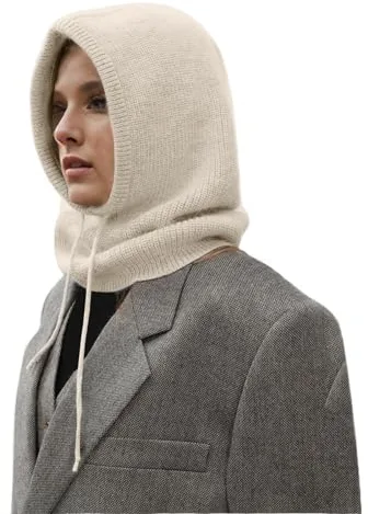 Genérico Gorros Lana Mujer con Pompon,Gorros De Invierno para Mujer Gorro CáLido con Bufanda con Capucha para Mujeres Y Hombres Gorro Tejido con CordóN