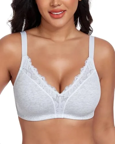 DotVol Diario Sujetador sin Aros de Algodón Suave con Espalda U y Cuello en V para Mujer Copa Completa Gris,110B