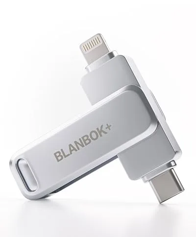 BLANBOK+ 256GB Pendriver para iPhone, Memoria USB 3 en 1 Lightning y Type-C con Adaptador USB 3.0, Memoria Externa para iPhone
