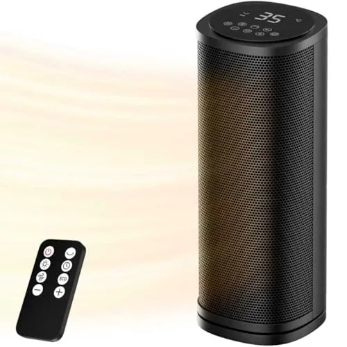 1800W Calentador Bajo Consumo,Calefactor Ceramico de Calentamiento Rápido con Mando, Oscilación de 70°, Temporizador 12H y Protección Contra Sobrecalentamiento,para Baños, Dormitorios y Salones