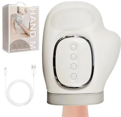 Masajeador de manos con termoterapia, masajeador de manos inalámbrico con calor, masajeador de mano recargable eléctrico con 3 masajes, 5 niveles de prensa, guante de terapia de 5 niveles, regalo